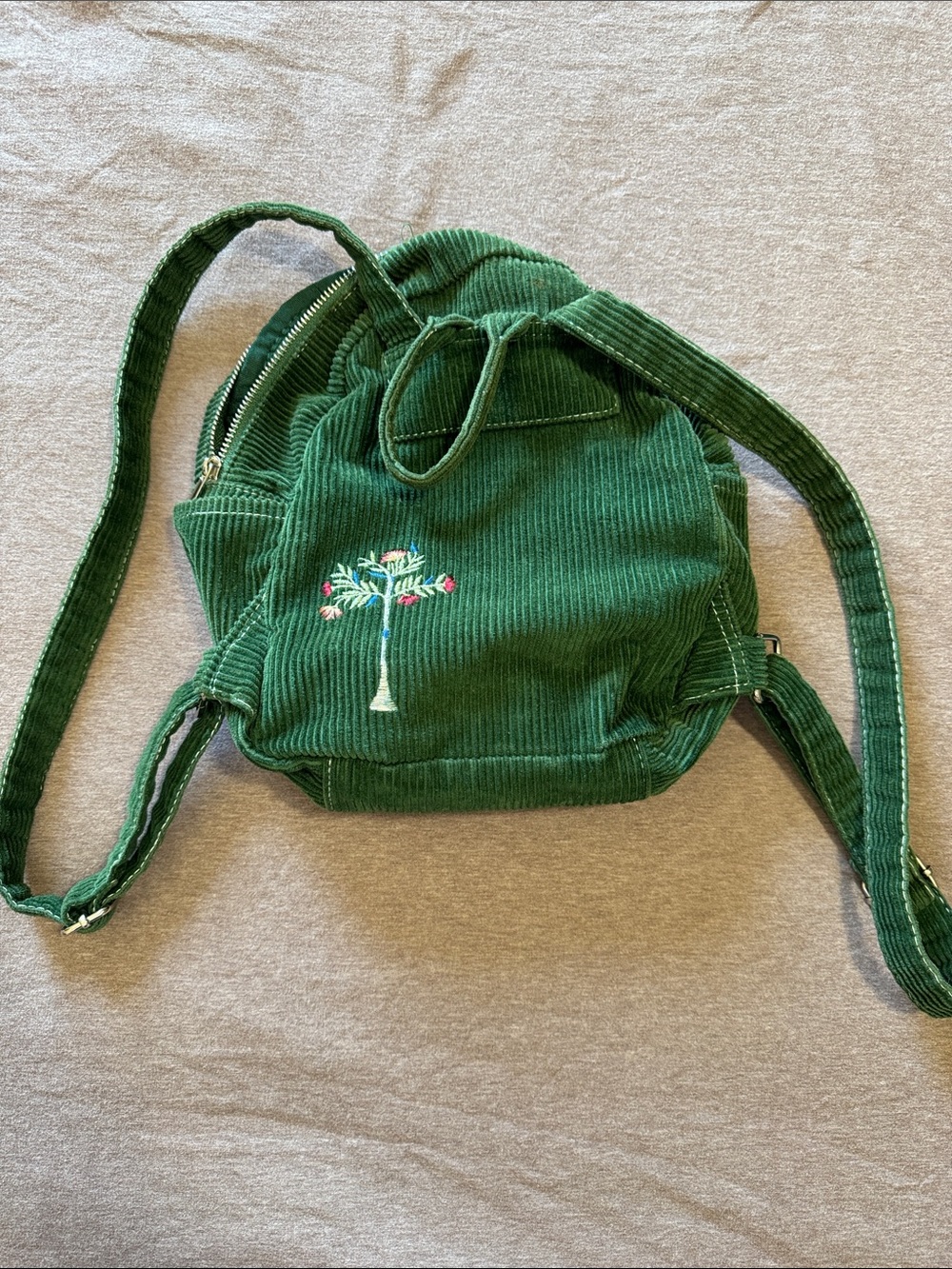 Urban Outfitters Green Corduroy small embroidered backpack 100% Cotton - Picture 3 of 15